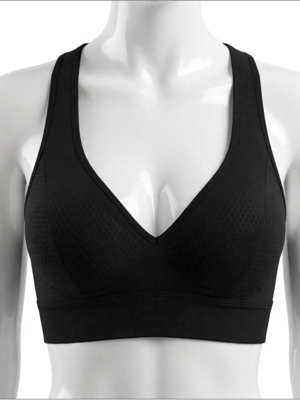 Wireless V-Neck Seamless Sports Bra - Black